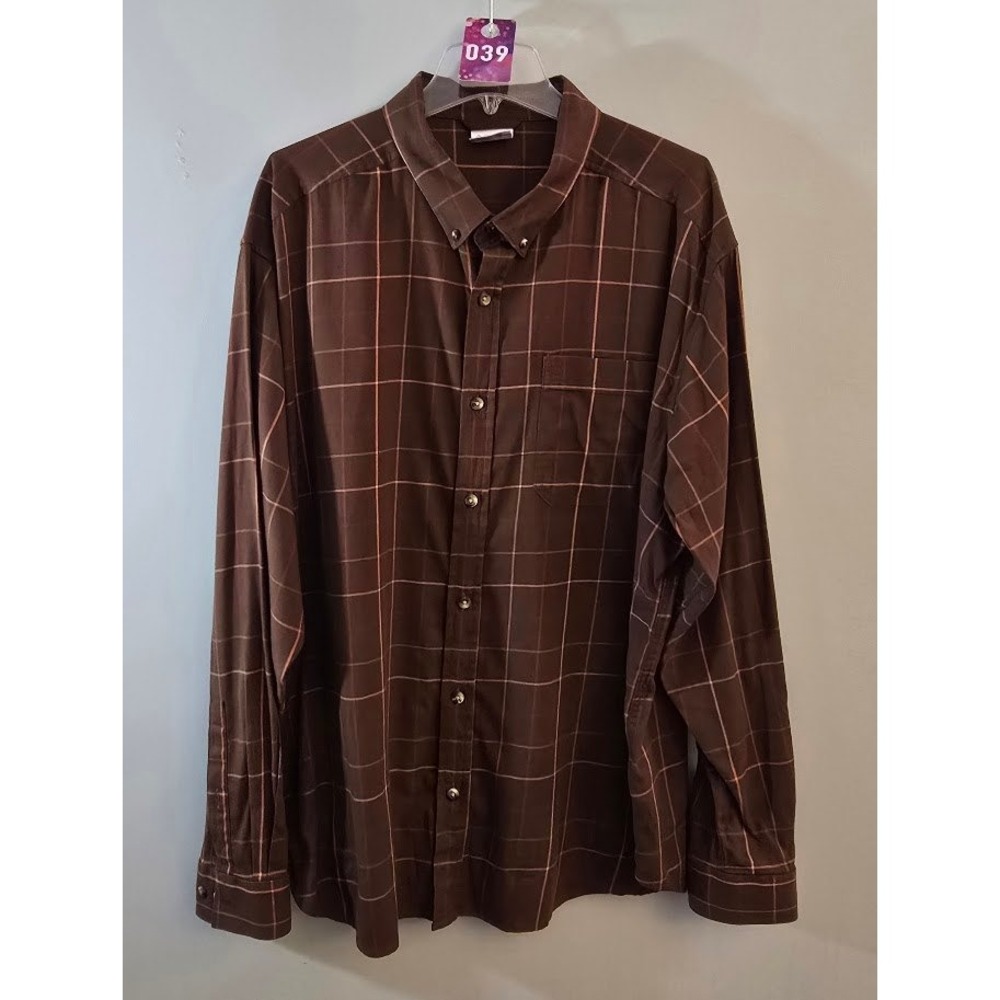 Columbia Mens Button Up Shirt Brown Plaid Long Sleeve Stretch Plus Size XXL